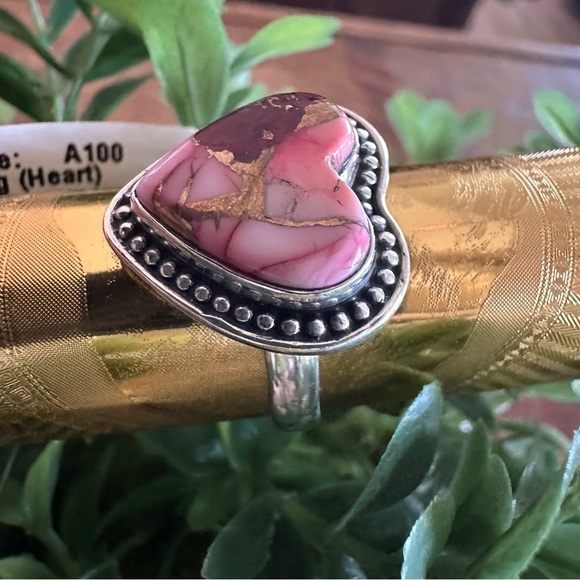 Sterling Silver Heart-Shaped Red Dahlia Pink, Red, & Gold Ring • Size: 9 - Picture 6 of 9